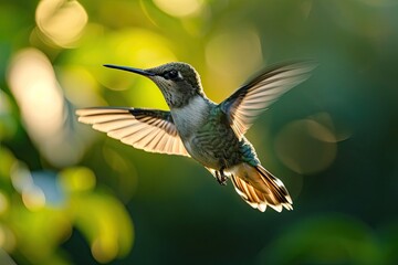 Fototapeta premium Hummingbird flying over the forest AI Generative