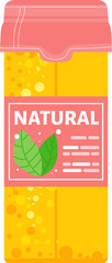 Vector illustration of a natural honey jar with label and leaf design. Flat design organic honey packaging concept. Sweet golden honey product vector illustration.