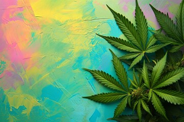 vibrant cannabis vibes flat lay banner, generative AI