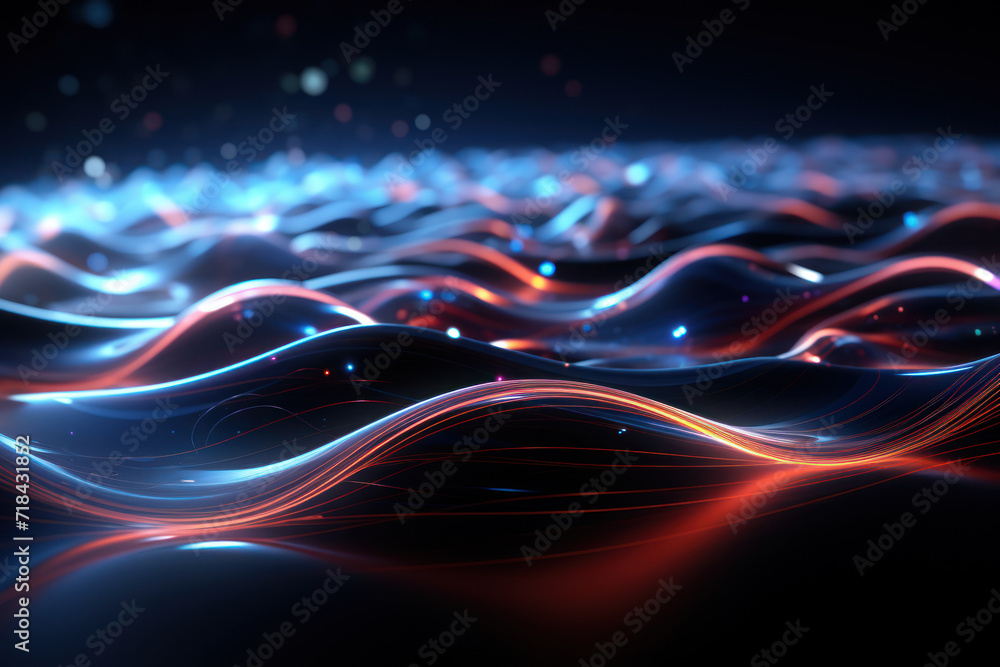 Poster digital waves flowing through the air, symbolizing the wireless transmission of internet signals. co