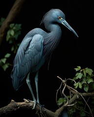 Blue Heron standing on small branches in the forest AI Generative
