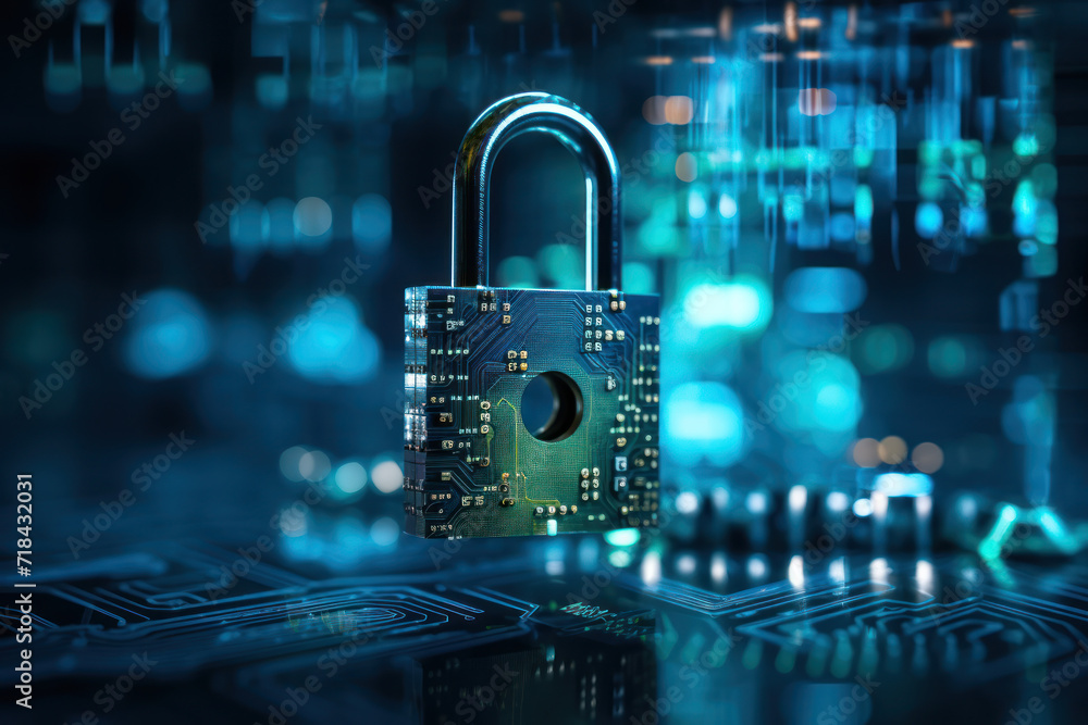 Poster a pixelated key unlocking a digital padlock, symbolizing the importance of encryption and cybersecur