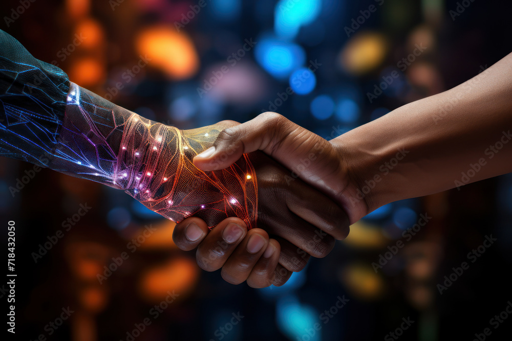 Poster a digital handshake between diverse avatars, emphasizing the inclusivity and diversity found in onli