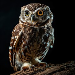 Portrait Little Owl standing on the old wood AI Generative