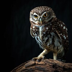 Portrait Little Owl on the black background AI Generative