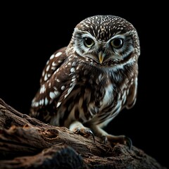 Portrait majestic Little Owl on the black background AI Generative