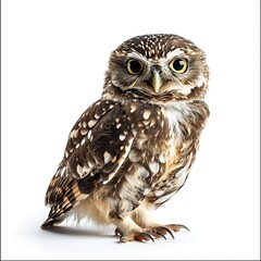 The Little Owl standing on the white background AI Generative