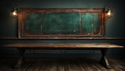Empty classroom with old wooden desk and blackboard generated by AI