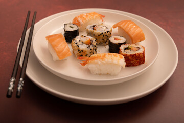 sushi with salmon and wasabi