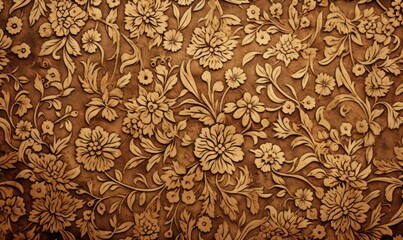 An old wooden wall with floral designs. Generative AI.