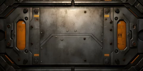 Rolgordijnen A metal door with a metal panel and a metal frame. Generative AI. © serg3d