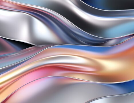 A shiny metallic background with waves. Generative AI.