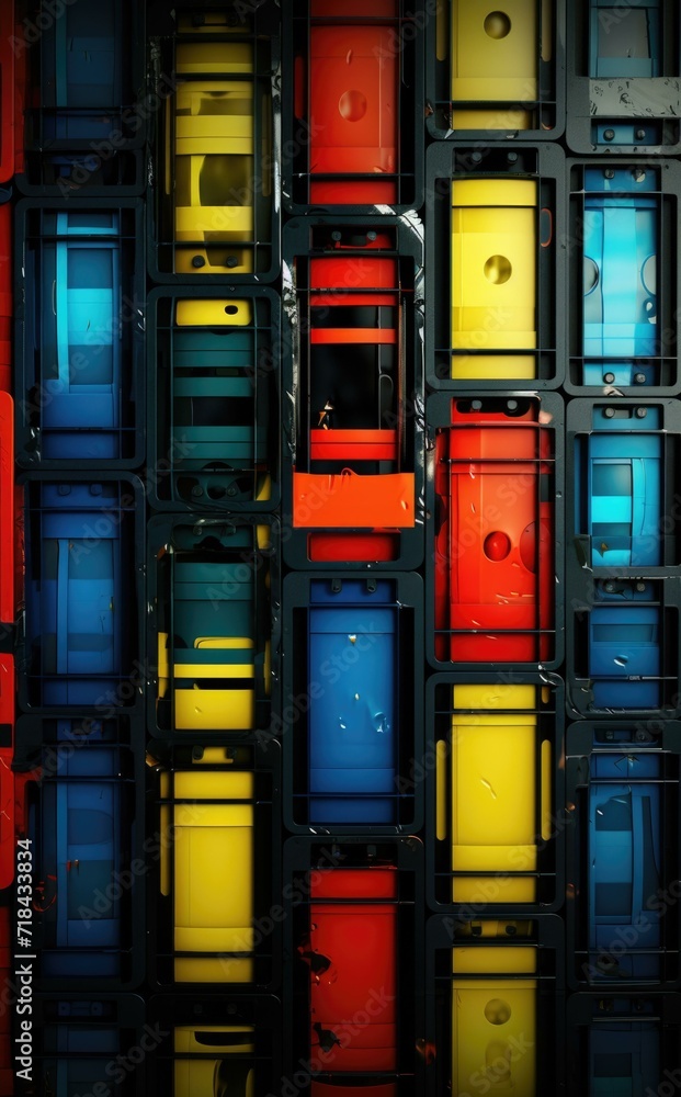 Poster colorful boxes are arranged in a row. generative ai.