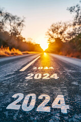On the road leading to the distance, there is the word 2024.