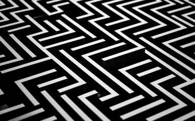 A black and white image of a maze. Generative AI.