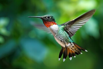 the Ruby-Throated Hummingbird flying on the forest AI Generative