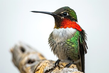 Fototapeta premium Ruby-Throated Hummingbird standing on wood branch AI Generative