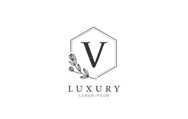 Fototapeta premium V Letter floral classic logo template for symbol of business identity