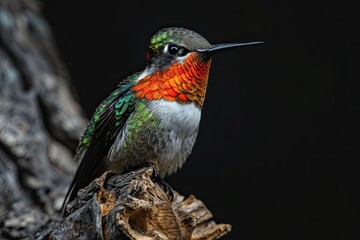 The Ruby-Throated Hummingbird standing on old wood AI Generative