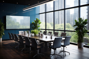 A well-appointed meeting room with modern technology and comfortable seating, ideal for business conferences and events. Concept of professional meeting spaces. Generative Ai.