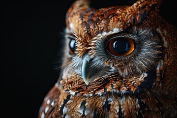 the Screech Owl isolated on black background AI Generative