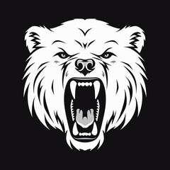 head of an angry bear logo black and white silhouette