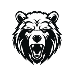 head of an angry bear logo black and white silhouette - obrazy, fototapety, plakaty