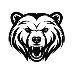 head of an angry bear logo black and white silhouette - obrazy, fototapety, plakaty