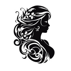 silhouette of a girl with flowers beauty logo beautiful tattoo best for your t-shirt
