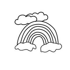 Scandinavian boho rainbow background with clouds, stars, drops