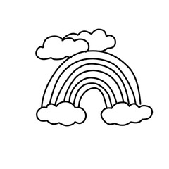 Scandinavian boho rainbow background with clouds, stars, drops