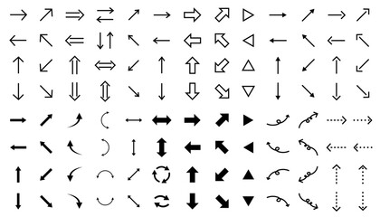 様々な角度のシンプルな矢印のイラストセット　上下　左右　斜め	