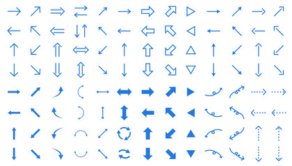 様々な角度のシンプルな矢印のイラストセット　上下　左右　斜め	