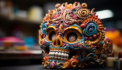 Fototapeta premium Colorful indigenous mask, a joyful celebration of Mexican culture and tradition generated by AI
