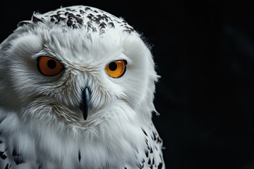 Portrait Majestic Snowy Owl isolated on black AI Generative