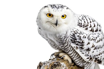 The Snowy Owl with copy space on right on white background AI Generative