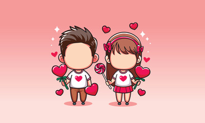 Valentine couple set, flat design background for valentine event