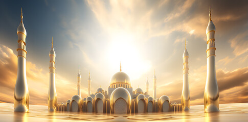 mosque at sunset - obrazy, fototapety, plakaty