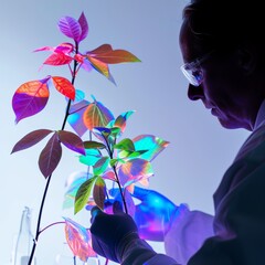 Scientist Holding a Plant in a Lab Coat, Demonstrating Biology Experiment