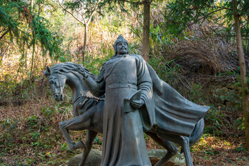 Statues of ancient Chinese generals in the park