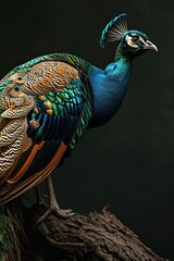 Obraz premium Peacock on standing on old wood AI Generative