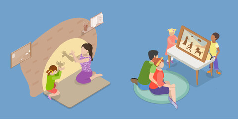3D Isometric Flat Vector Illustration of Family Sparetime and Leisure, Parent and Kids Relations