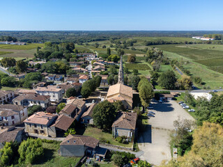Fototapeta na wymiar Aerial view on Sauternes village and vineyards, making of sweet dessert Sauternes wines from Semillon grapes affected by Botrytis cinerea noble rot in Bordeaux, France