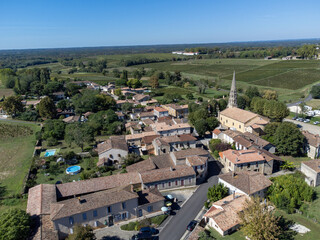 Aerial view on Sauternes village and vineyards, making of sweet dessert Sauternes wines from...