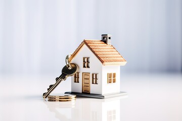 Obraz na płótnie Canvas Miniature house with key next to it. generative AI