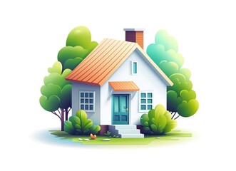 House illustration on white background. generative AI