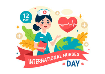 International Nurses Day Vector Illustration on May 12 for Contributions that Nurse Make to Society in Healthcare Flat Kids Cartoon Background