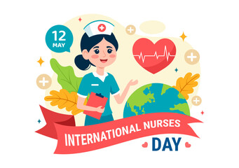 International Nurses Day Vector Illustration on May 12 for Contributions that Nurse Make to Society in Healthcare Flat Kids Cartoon Background