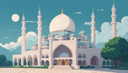 Obraz premium illustration of an Mosque design, set of icons for design mosque, mosque Islamic Ramadhan, elements mosque muslim 