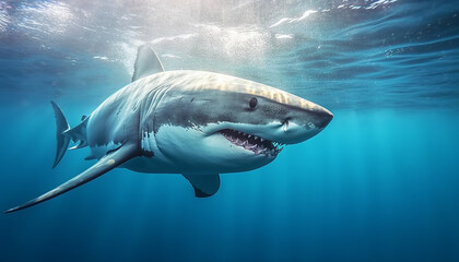 Naklejka premium Majestic underwater nature large fish, blue illustration, danger, animals in the wild generated by AI